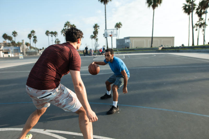 Playing basketball